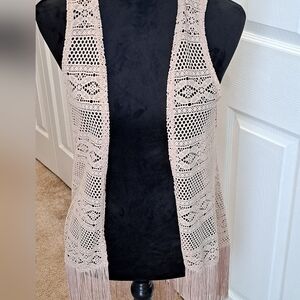 Eyeshadow Boho Crocheted Open Fringe Vest  Size S